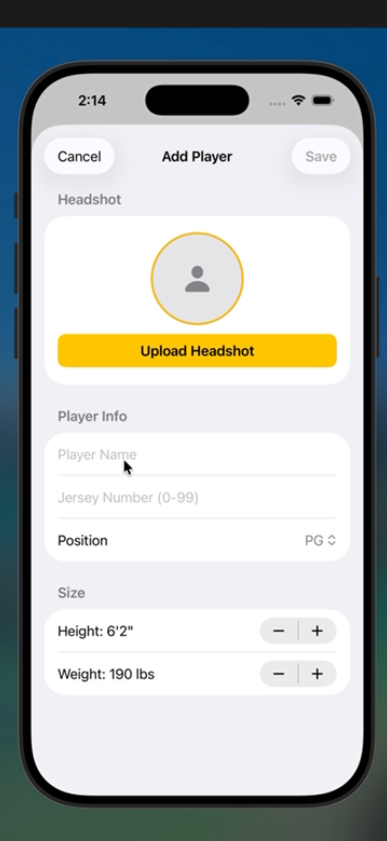 Add Player Screen