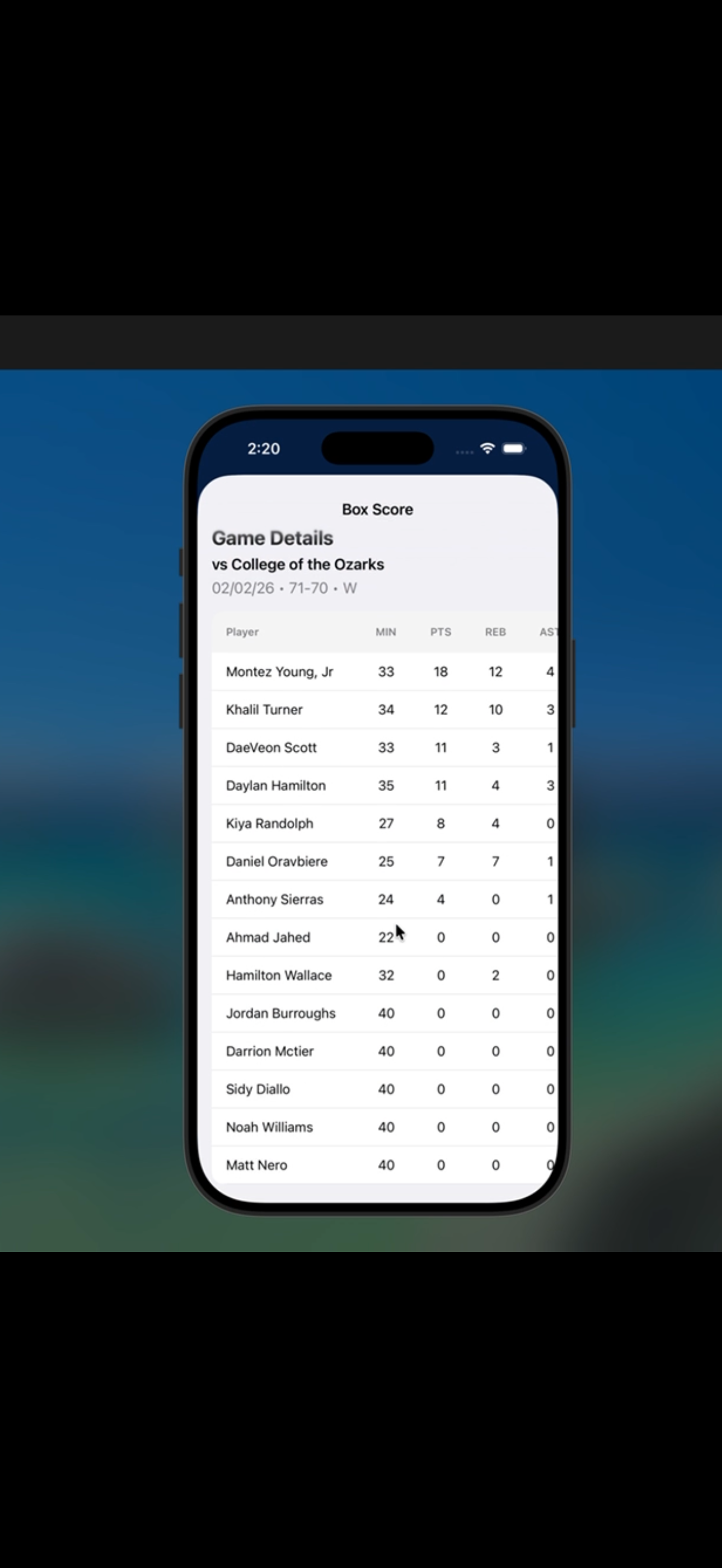 Game Details Screen