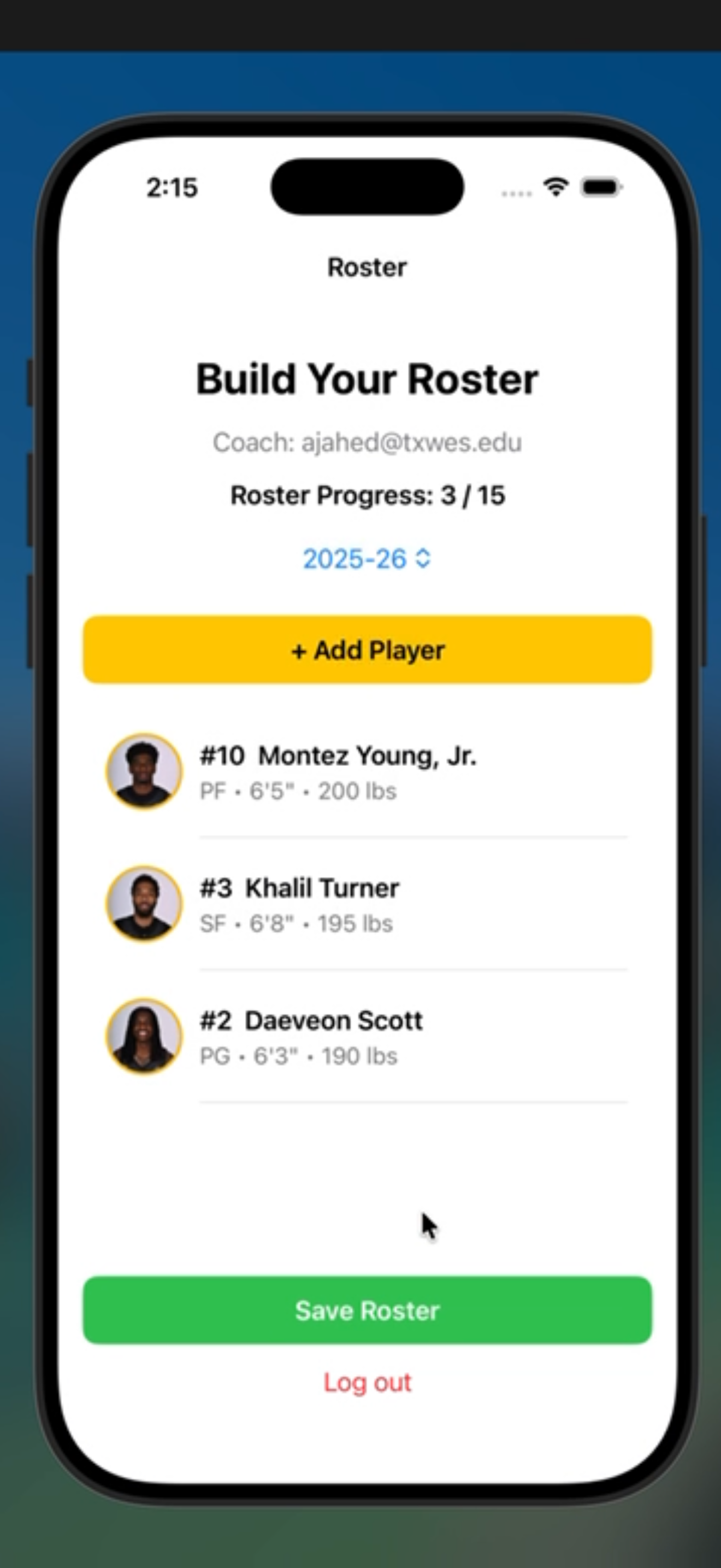 Roster Screen